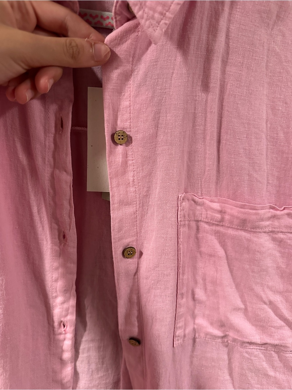 Pink Men's Lightweight Button-Up Shirt - Picture 3 of 3